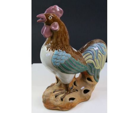 Large part glazed ceramic model of a Cockerel