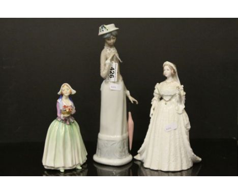 Three ceramic figurines to include Cascades, Royal Doulton "Dorcas", Coalport "Queen Victoria"