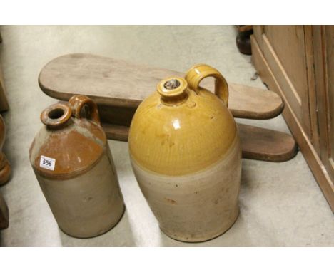Two Stoneware Cider jugs and a small vintage wooden Ironing Board