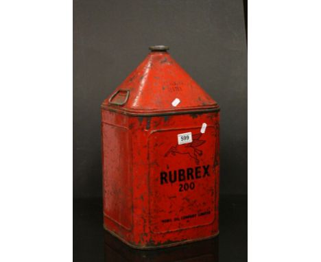 Large vintage Rubrex Oil can with Winged horse logo
