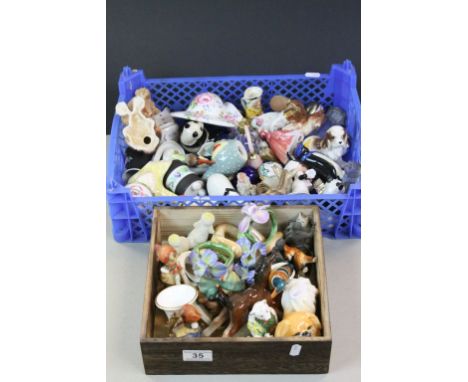 Tray and a box of mixed ceramic figurines etc to include Beswick &amp; Hummel