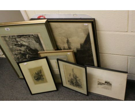 Collection of vintage framed &amp; glazed Engravings &amp; a Ginsters advertising metal sign