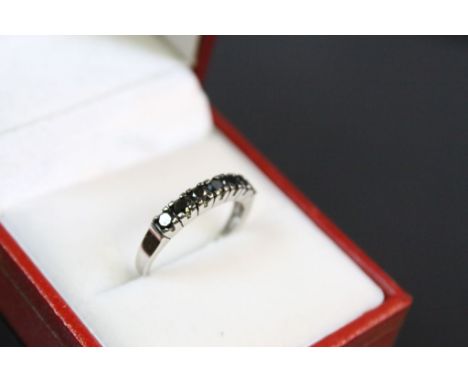 14ct White Gold Seven Stone Black Diamond Ring