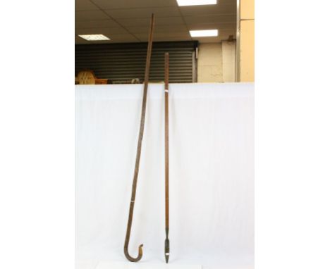 Shepherds Crook &amp; two vintage Walking sticks, one Silver tipped, the other with Horn handle