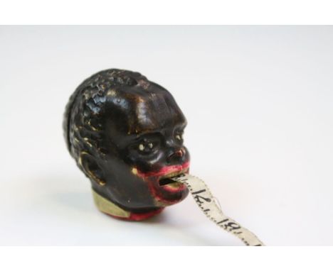 Vintage Novelty Tape Measure Holder in the form of a Black Man's Head