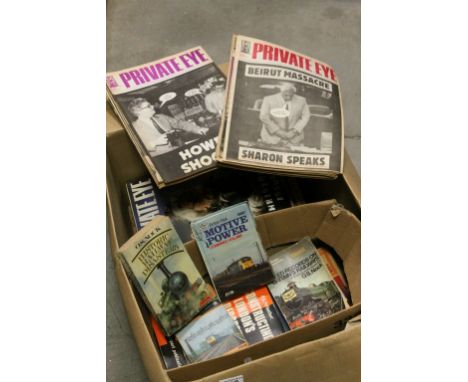 Collection of Private Eye Magazines dating from 1980's together with a Collection of Books relating to the Railways and Locom