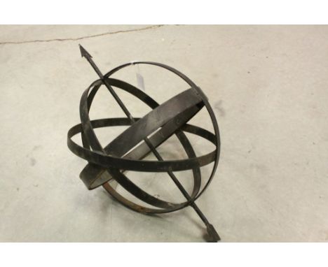 Painted metal Amillary Sphere with Arrow through centre, lacking stand
