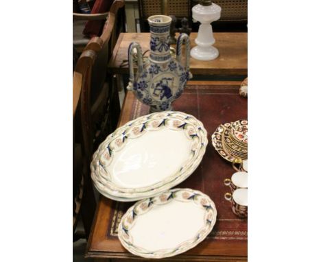 Set of three vintage graduating oval Meat dishes plus another &amp; a German or Bavarian twin handled vase with Scales of Jus