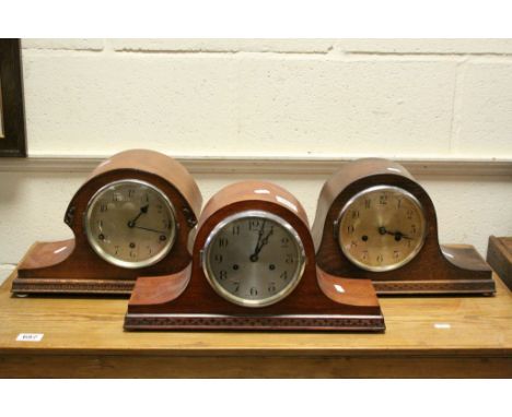 Three vintage Oak cased Mantle clocks, one with Westminster chimes