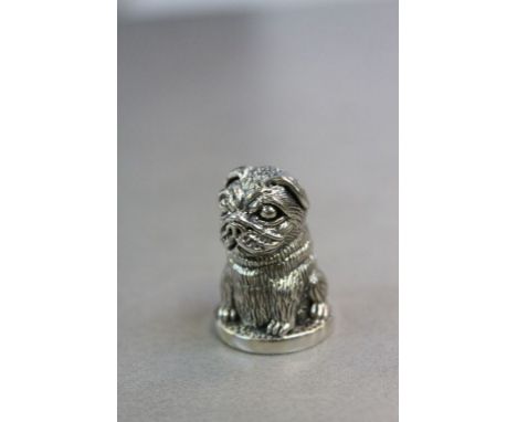 Silver Thimble in the form of a Pug Dog