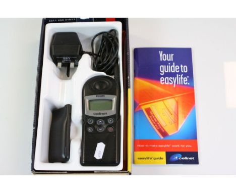 Vintage Phillips cellnet mobile phone with powerpack and instruction manual, original box