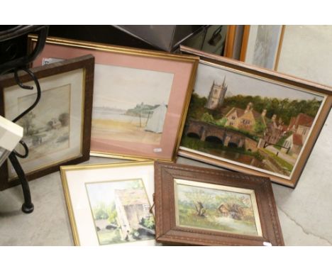 Five vintage framed pictures to include Watercolours &amp; Oil paintings