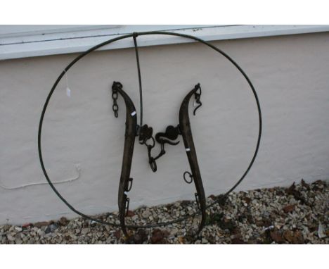 Victorian Child's Metal Hoop and Stick together with a Pair of Vintage Wooden and Iron Horse Hames