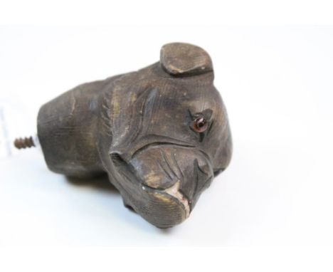 Antique Carved Walking Stick Handle in the form of a Dog