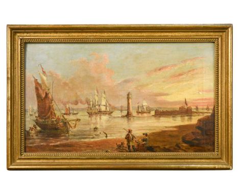 Henry Melling (British, 1808–1879) A sunset view on the Mersey at New Brighton with a view of the lighthouse and Fort Perch R