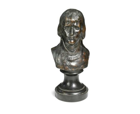 After Giuseppe Ceracchi (1751-1801), a bronze bust of Napoleon, 19th century, mounted to a marble socle base32cm high
