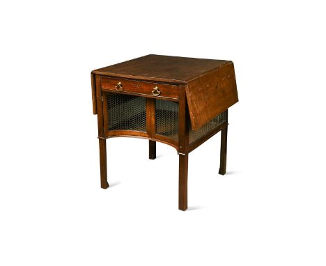 A George III mahogany supper table, with side flaps, the undertier enclosed by wire mesh on chamfered legs73 x 59 x 59cm clos