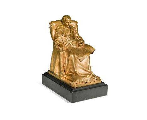 After Vincenzo Vela (Italian, 1820-1891), The Last Days of Napoleon, circa 1867, a gilt patinated bronze model of the seated 