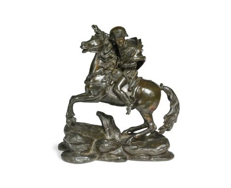 A bronze model of Napoleon astride his rearing mount, 19th century, the patinated bronze naturalistically modelled with Napol