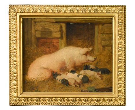 John Frederick Herring Snr. (British, 1795-1865) A sow and piglets before a pigstysigned to the sty 'JFHerring Senr.' and dat