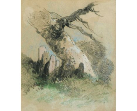 Henry Bright (British, 1810-1873) Study of a tree trunkcoloured chalks18 x 15.5cm;Study of rocks and branchescharcoal heighte