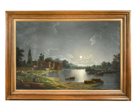 Henry Pether (British, 1800-1880) The Thames at Twickenham by moonlight, with the Rose &amp; Crown and St Mary's Church beyon