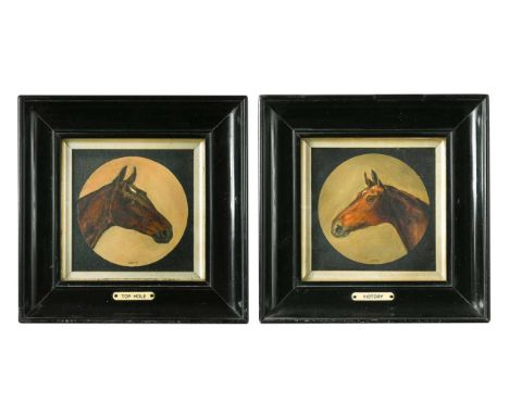 English School (c. 1900) A pair of equestrian studies of 'Victory' and 'Top Hole'each signed with initials CW and dated (19)0