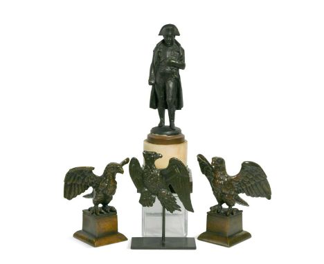 A Grand Tour bronze model of Napoleon, 19th century, modelled in military dress with bicorn hat and concealed right hand, mou