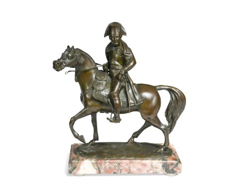 A Grand Tour bronze model of Napoleon on horseback, mid-19th century, Napoleon in dress uniform and wearing bicorn hat, horse