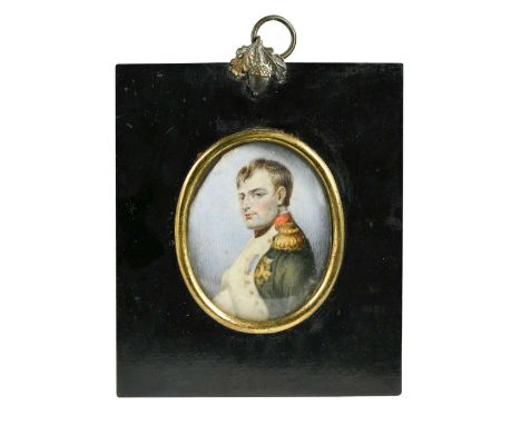 After Paul Delaroche (French, 1797-1856)  Portrait miniature of Napoleon watercolour on ivory 7.5cm  The present work derives