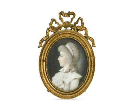 English School (18th century) Portrait miniature of a lady in a white dress, depicted in profilewatercolour on ivorywithin a 