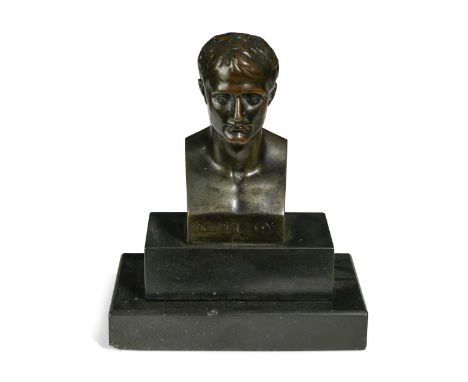 After Antonio Canova (1757-1822), a small bronze bust of Napoleon as Emperor, 19th century, inscribed 'NAPOLEON' to the front