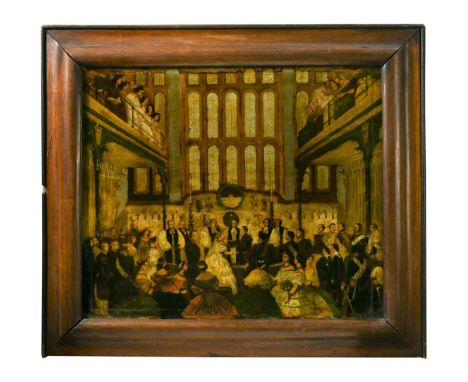 A reverse glass print of the Marriage of Victoria and Albert, 19th century, with text panel below, framed size 62 x 73cm; a s