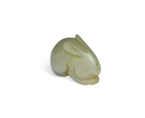 A Chinese carved jade small crouched hare, late Qing Dynasty, 2 x 2.5cm widegood state