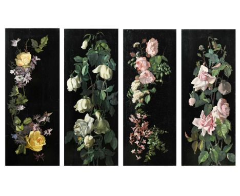 Continental School (circa 1900) A set of four floral studiesoil on ebonised panels, unframedeach 60 x 24cmProvenance:Property