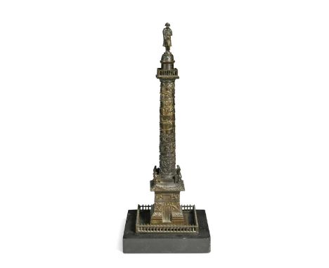 A bronze model of Napoleon's Vendôme column in Paris, 19th century, modelled in relief and surmounted by the figure of Napole
