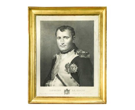 After Jacques-Louis David (1748-1825) Napoleon Le Grand, portrait lithograph, gilt framed, overall 86 x 70cm; together with a