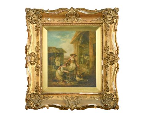 Attributed to William Hamilton (British, 1751-1801) The Month of March, girls with chickens in a farmyardoil on canvas30 x 26