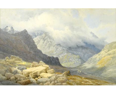 Colonel George Strahan (British, 1839-1911) Figures travelling through an Indian mountain pass, likely the foothills of the H