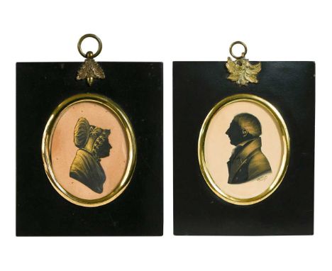A group of six silhouettes, early 19th century, to include a gilded portrait a of gentleman by John Hallam (1791-1836), signe