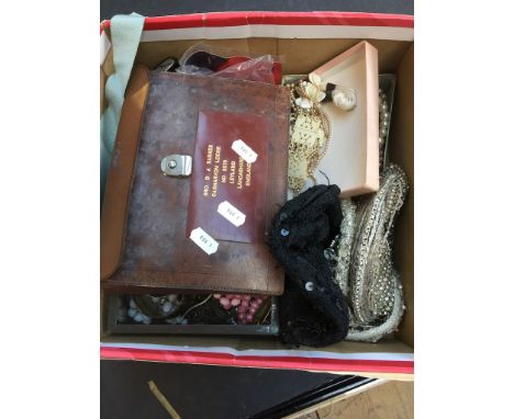 BOX OF COSTUME JEWELLERY ETC.       C