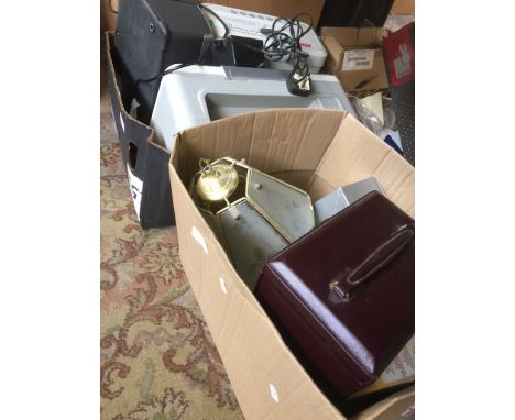 3 BOXES INC. PENTAX CAMERA, JEWELLERY BOX, SHREDDER, TABLE LAMP ETC.