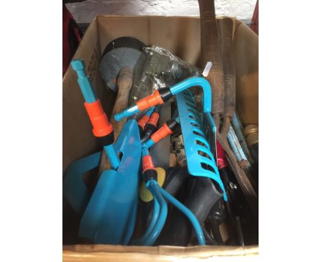 BOX OF GARDENING TOOLS