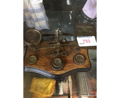 BRASS AND WOOD POSTAL SCALES