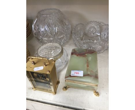 GLASSWARE, CASKET AND CLOCK