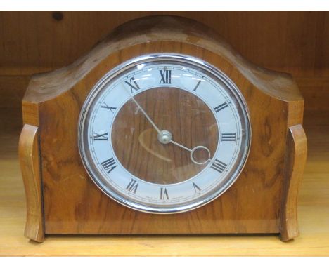 SMALL WALNUT CASED MANTEL CLOCK