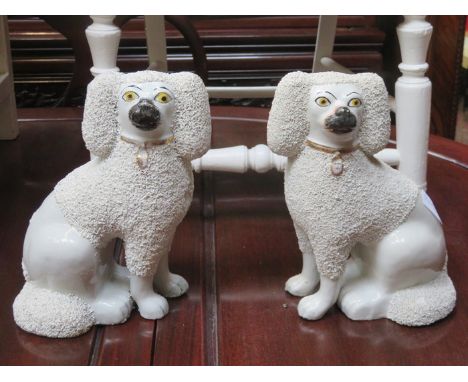 PAIR OF ANTIQUE HANDPAINTED CERAMIC SPANIELS, APPROXIMATELY 25cm HIGH