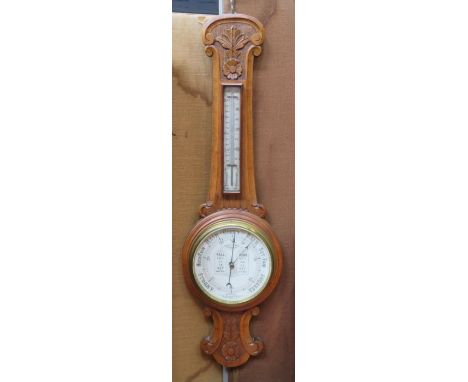 CARVED OAK ANEROID BAROMETER BY ADMIRAL FITZROY 