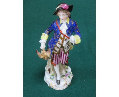 CONTINENTAL HANDPAINTED AND GILDED CERAMIC FIGURE OF A GENT, STAMPED WITH GOLD ANCHOR MARK, POSSIBLY SAMSON OF PARIS, APPROXI