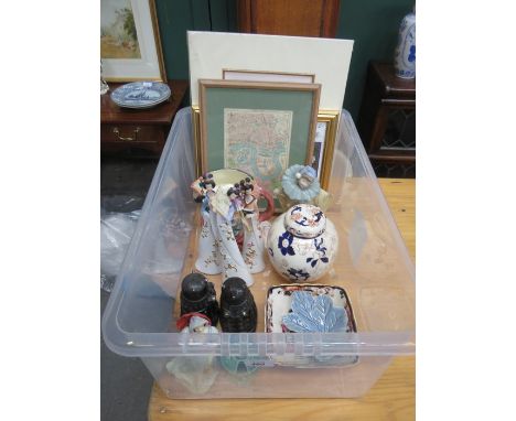 SUNDRY LOT INCLUDING MAPS OF THE THAMES, CERAMICS INCLUDING ROYAL DOULTON AND NAO, ETC. 